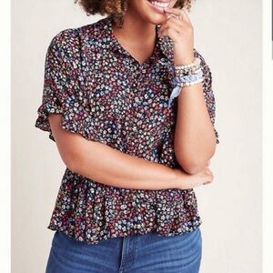 Maeve Anthropologie Mallory Ruffled Blouse Top medium Oversized Buttons